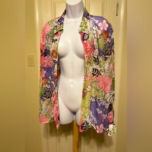 ALFRED DUNNER Floral Long Wide Sleeve Beach Coverup, Size: 16P
